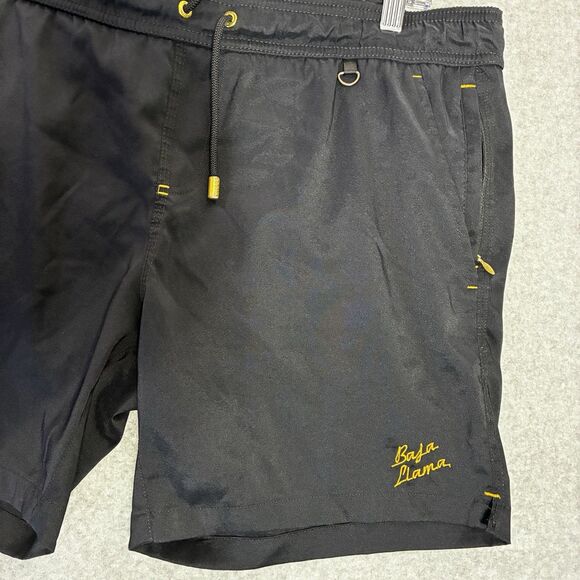 Baja Llama Men’s Swim Trunks Size Medium Black Yellow Trim Quick Dry - Picture 2 of 10